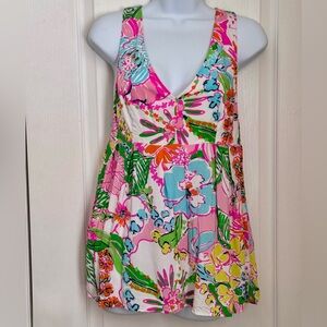LILLY PULITZER TOP SIZE M. FLORAL PEPLUM/EMPIRE WAIST FLOWY TOP. BACK ZIPPER.